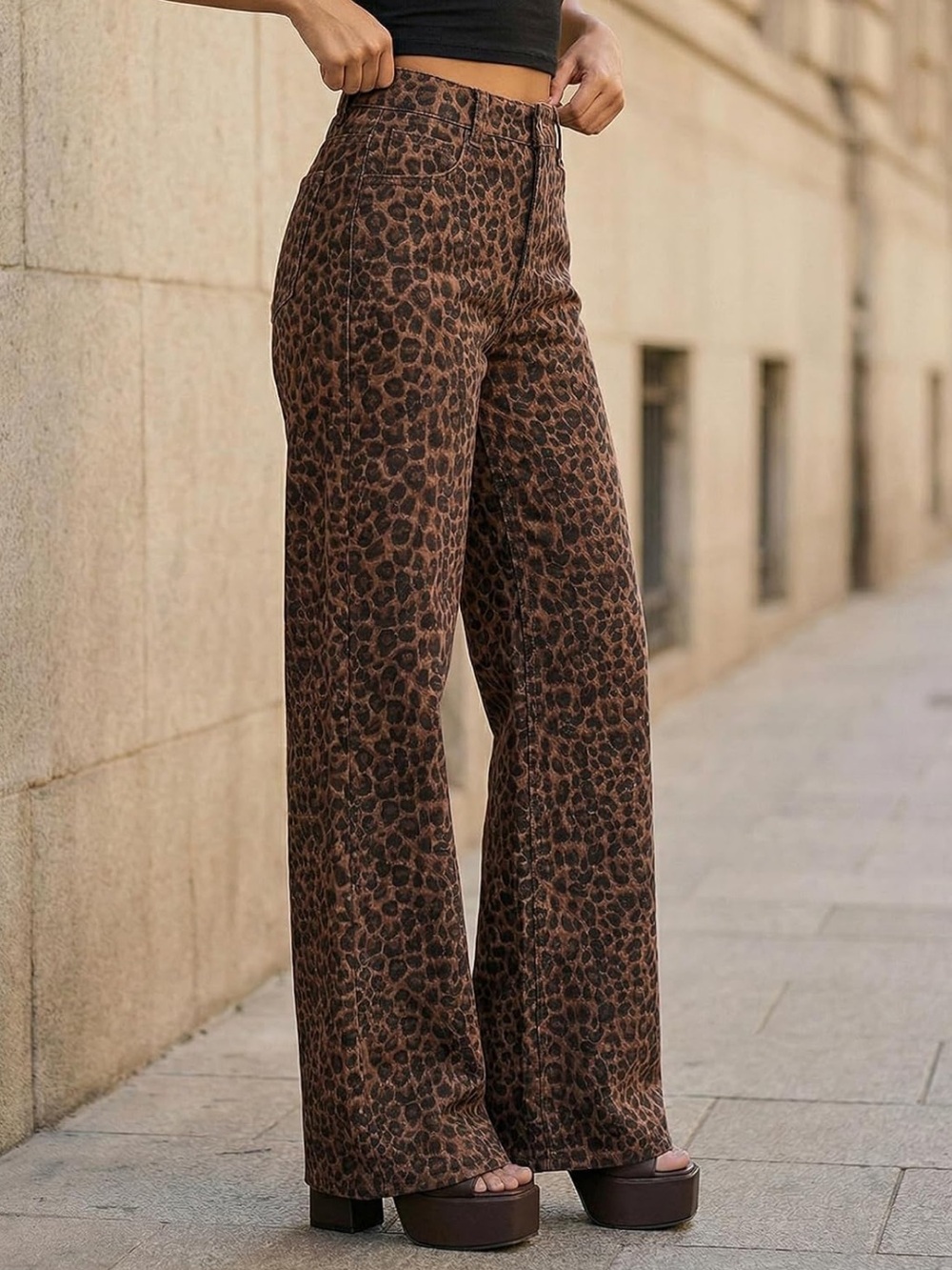Leopard Pants, Wide leg, High waisted, NWT size 8